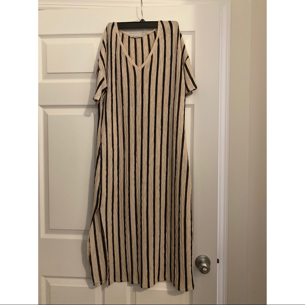 Zara Beige and Black Striped Small Maxi Dress